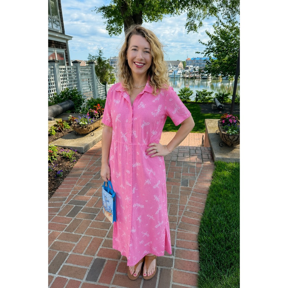 Fresh Produce Vintage Dress‎ Sz S Pink Dragonfly USA Made 90s Cottagecore Beach